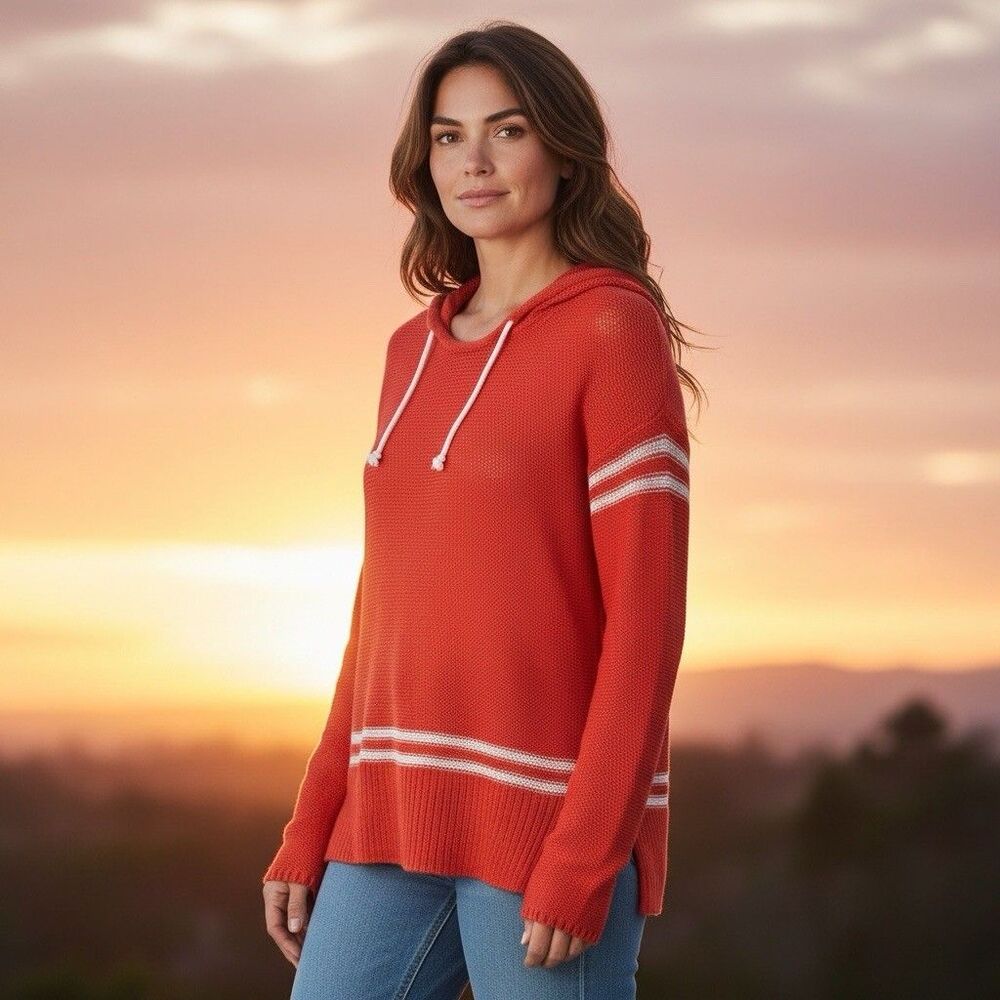 Mossimo Hoodie Knit Orange Sweater Size Med Long Sleeve Pullover